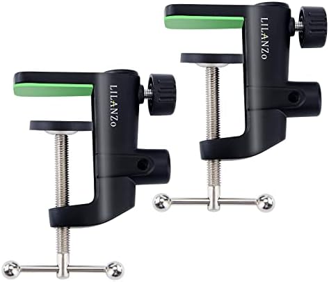2 PCS Desk Table Mount Clamp, LILANZo Heavy-Duty Metal Mic Clamp Holder for Microphone Suspension Boom Scissor Arm Stand Holder & Overhead Phone Mount Stand, Fits up to 1.97"/5cm Desktop Thickness