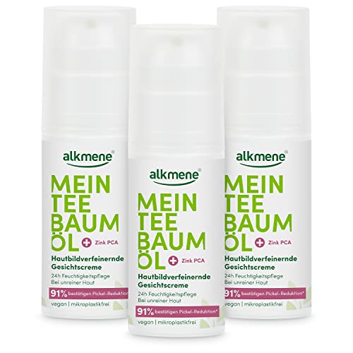 alkmene crema viso all'olio dell'albero del tè per pelli impure - cura del viso vegana senza siliconi, parabeni, oli minerali - pulizia profonda dei pori del viso - crema (3x 50 ml)