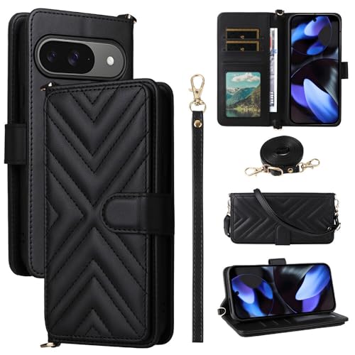 Étui pour Google Pixel 6 Pro cuir noir style portefeuille pour déplacements