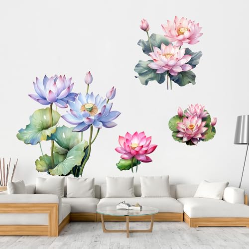 蓮の花 ウォールステッカー 大きな 壁紙シール 壁用デカール 青の蓮の花と葉 部屋 寝室用 ステッカー 装飾用 ウォールシール 剥がせる 壁紙シール インテリア 壁装飾 シール