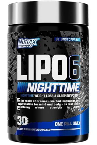 Nutrex Lipo 6 Nighttime Fat Burner | Melatonin Sleep Aid & Weight Loss Diet Pills for Men and Women | Night Time Metabolism Booster Appetite Suppressant | 30 Servings (1)