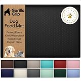 GORILLA GRIP 100% Waterproof Raised Edge BPA Free Silicone Pet Feeding Mat, Dog Cat Food Mats Contain Spills Protects Floors, Placemats for Cats and Dogs Water Bowl, Pets Accessories 23x15 Black