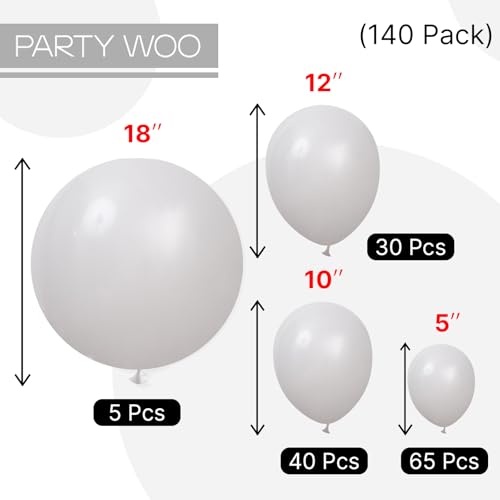 Image of PartyWoo Grey Balloons 140pcs Different Sizes Pack of 18 12 10 5 Inch Light Pastel Pale Gray Latex Balloon Arch Kit Garland for Baby Shower Graduation Wedding Birthday Party Decorations Gray-Y76