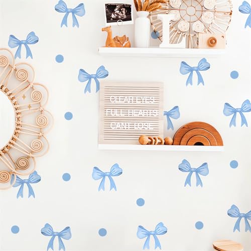 6 hojas de vinilos decorativos azules con lazo para pared miniatura 1