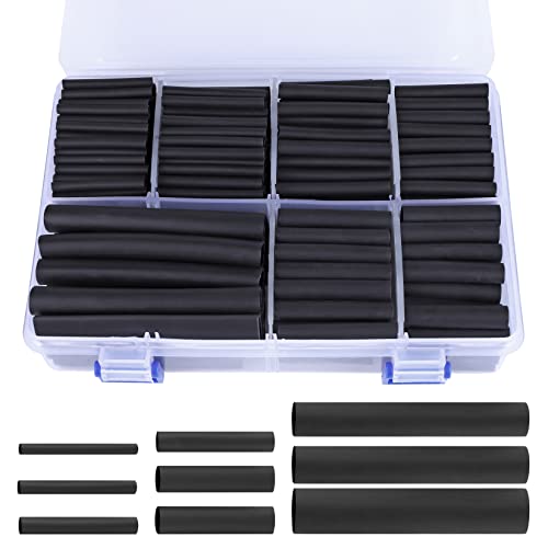 415 PCS 3:1 Black Heat Shrink Tubing Assortment Kit Large Diameter 7 Size, 3/32