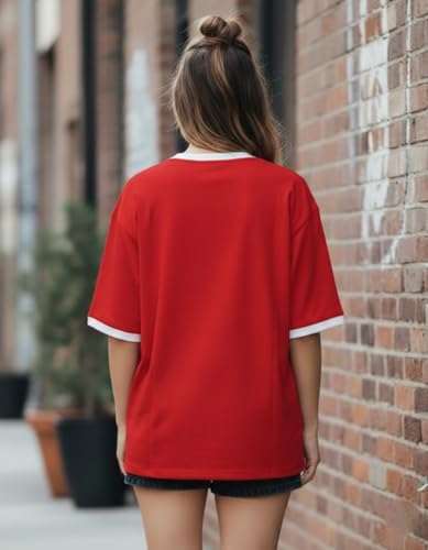 Image of TQH Tshirt for Women | Oversized Tshirt for Woman | Tops for Women Western | Women's Tops | Woman Tee Loose Fit Drop Shoulder Printed T-Shirt for Casual Summer College Travel