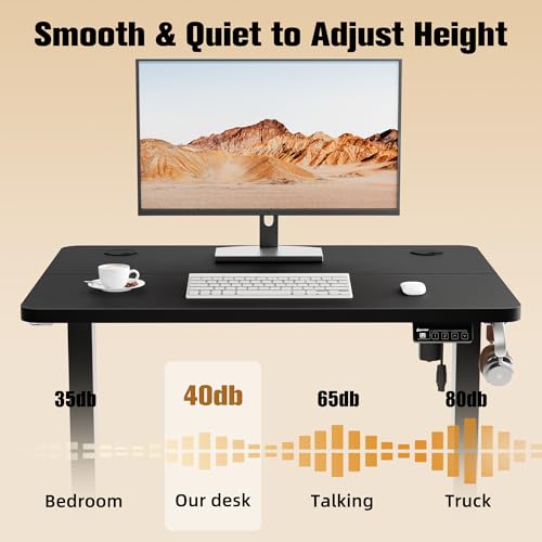 Image of ERGOMAKER Electric Standing Desk 80x60cm (31 inchx23.6 inch), Height Adjustable Sit Stand Desk with Splice Board for Home Office, Computer Desk Memory Preset (Black Frame + Black Desktop)