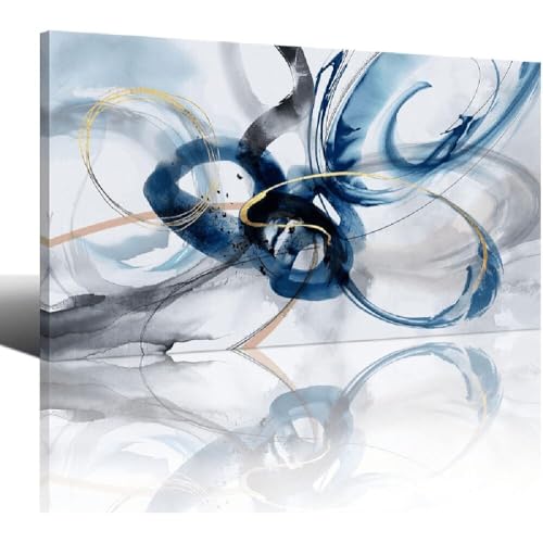 Arte abstracto moderno de gran formato para pared   Cuadro en lienzo azul y blanco para decoración de paredes de sala de estar u oficina (40x80cm/Sin marco)
