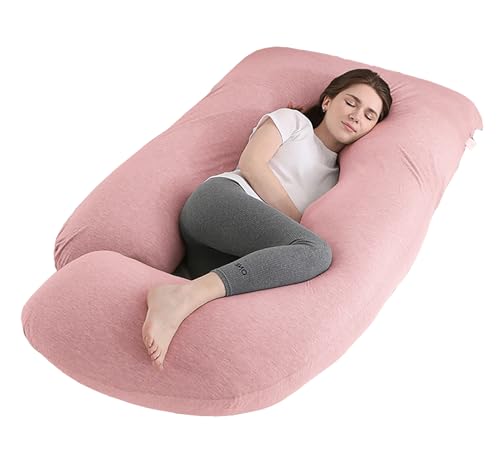 Jcickt Pregnancy Pillow for Sleeping 59 inch Maternity Pillow with Removable Washable Cover J-Shaped Cooling Full Body Pregnant Pillow -Support for Backs Legs Belly HIPS Improve Sleep-Pink