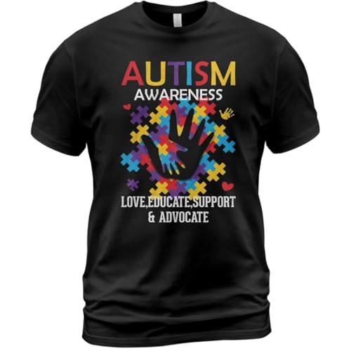 NKFTYTIUU Support Love Advocate T Shirt Funny World Autism Awareness Day UnisexBlackXXL