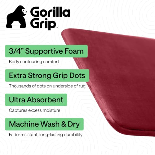 Image of GORILLA GRIP Memory Foam Bath Mat, Soft Absorbent Velvet Bathroom Mats, Durable Dots on Underside, Machine Washable Bathmat, Carpet Rug Room Decor for Shower Tub Floor RV, 24x17 Rugs, Burgundy