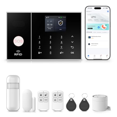 Alarmanlage für Zuhause, 4G/GSM WLAN-Einbruchmeldeanlage mit Sirene, PIR-Bewegungsmelder, Tür- und...