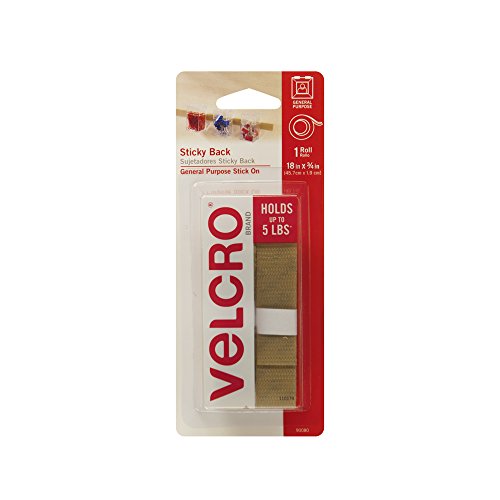 VELCRO Brand Sticky Back Hook and Loop Fasteners | General Purpose Peel & Stick | Perfect for Home or Office | 18in x 3/4in Tape | Beige, 18 in x 3/4