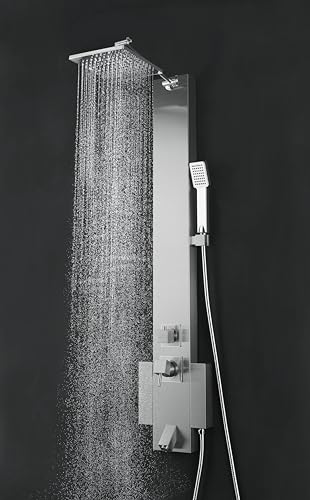 Blue Ocean 48\" Stainless Steel SPS822A Shower Panel Tower with Rainfall Shower Head and Spout
