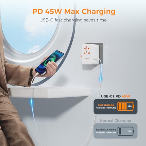 image for TESSAN Universal Travel Adapter, 45W International Plug Adaptor with 2