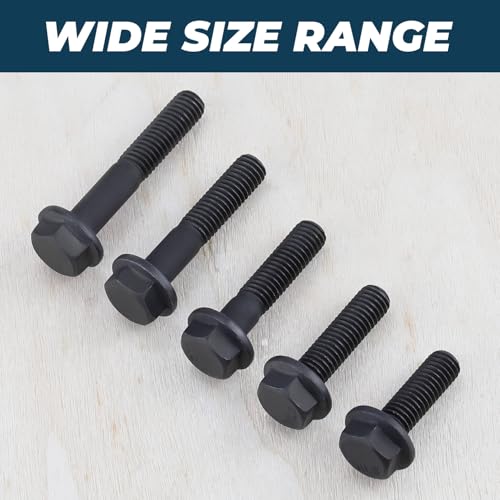 Image of M14-2.0 x 45mm Flange Bolt, Hex Head Flanged Bolt 10.9 Grade High Strength- Black Oxide Finish, Full Thread, Metric- Heavy Duty for Automotive, Machinery & Construction (6 Pcs) 6 pcs