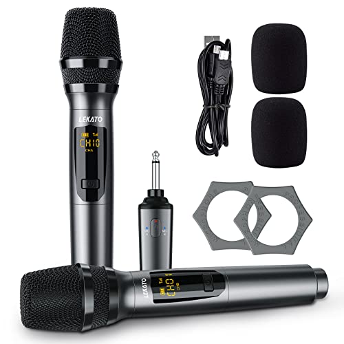 Lekato Wireless Microphone, K380S Metal Dual Handheld Cordless Dynamic Rechargeable Microphone With Rechargeable Receiver 1/4'' Plug, For Amp, Pa System, Karaoke, Singing, Wedding, Party, Church #TOP7