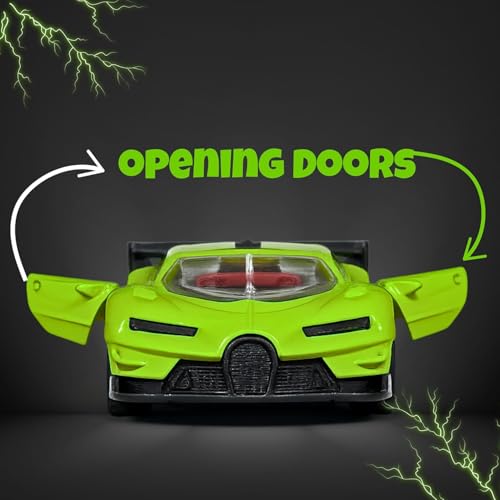 Image of Bugatti Die Cast 1:32 Scale Metal Pull Back Car | Premium Alloy Toy Vehicle with Openable Doors | Realistic Mini Racing Model Car Toy for Kids Boys Girls | Durable Collectible Gift Green