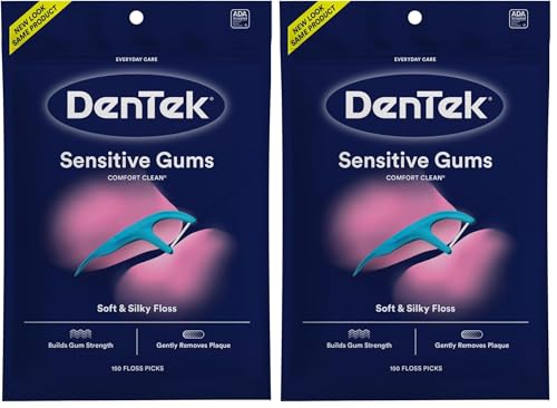 Image of DenTek Comfort Clean Sensitive Gums Floss Picks, Soft & Silky Ribbon Floss, Gentle on Teeth and Sensitive Gums (150 Picks) (Pack of 2)