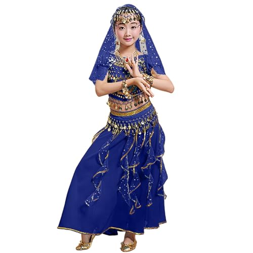 Traje de danza del vientre para niña con lentejuelas disfraz hindú infantil de verano