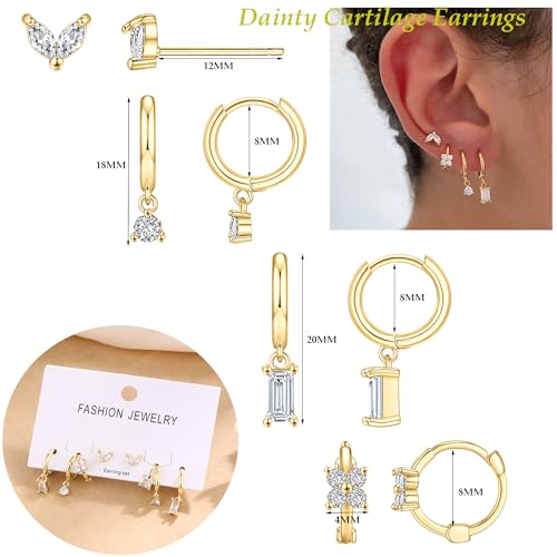 SONNYX 3-4 Pairs Dainty Gold Earrings Set for Women Sensitive Ears -Hypoallergenic 14K Gold Earring Sets for Multiple Piercing- Dangle Huggie Hoop Cartilage Stud Earrings Stacks2