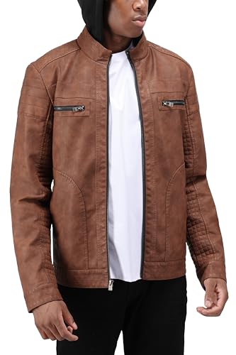 Image of X-Ray Men's Slim Fit Faux-Leather Moto Jacket with Removable Hood