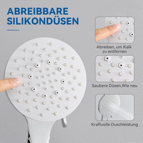 Auralum Duschgarnitur mit Duschstange 90cm Edelstahl mit Ablage ohne Bohren & 6-Funktionen Duschkopf mit Schlauch… – Ansicht 5