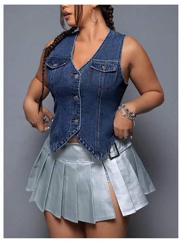 Floerns Women's Plus Size Sleeveless Button Down Jean Vest V Neck Denim Jacket3