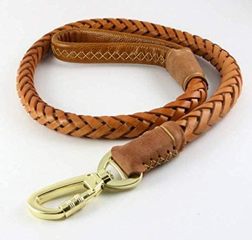 OCSOSO® Durable 3.6ft Long Brown Genuine Leather Braided Pet Dogs Leash Training Lead for Large Dogs With Soft Handle 1Inch Wide by OCSOSO