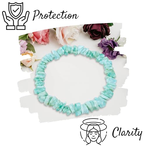 Image of Certified Amazonite Bracelet for Women Men with Healing Crystal and Reiki Stone - Beautiful Gemstone Beaded Bracelet for Balance, Harmony & Positive Energy (Chips Stone Beads)