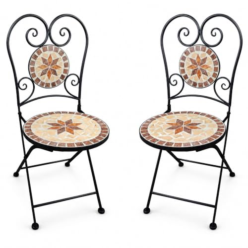 Mosaik Gartenstuhl Klappbar 2er Set, Bistrostuhl Metall Balkon und Garten