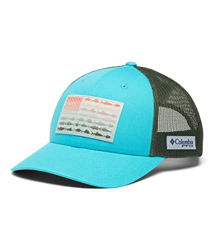 Image of Columbia Unisex PFG Fish Flag Mesh Snap Back - Low, Ocean Teal /Cypress, One Size