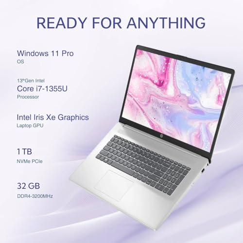 Image of HP Flagship 17.3 inch Laptop Computer - Full HD Anti-Glare Touchscreen, Intel Core i7 1355U (up to 5.0 GHz), Backlit Keyboard, Wi-Fi 6, Windows 11 Pro, Copilot AI Laptop for Business | 32GB RAM + 1TB SSD