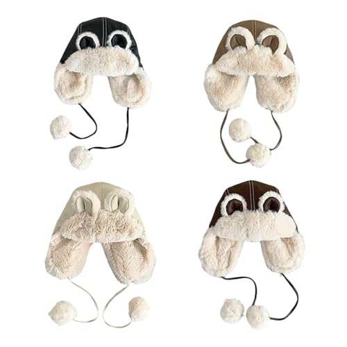 Kids Winter Earflap Hat Bear Ears Designs Winte Warm Hat PU Leather Windproof Warm Lining Adjustable Strap Ages 6 to 123