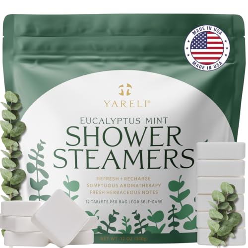 Yareli Eucalyptus Mint Shower Steamers Aromatherapy Potent Essential Oils Slow-Dissolve Tablets for Daily Shower Self-Care Dye-Free Made in USA 12 Pack