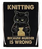 Funny Cat Knits Knitting Because Murder Is Wrong Sac De Sport En Coton Réutilisable Noir
