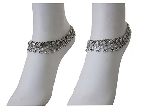 Unique Boho Anklet Bracelts Pair | Womens Ankle Chain Jewelry | Retro Vintage Bohemian Gypsy Festival Beach Holiday Statement Fashion Accessory | Artisan Handmade Soldered Welded German Silver Oxidized Finish Novelty Item #TOP1