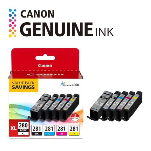 Image of Canon PGI-280 /CLI-281 Genuine Combo Pack, Compatible with TR8520, TS9120,TS8120, TS6120, TS9521C /a, TS9520 /a, TS8220, TS6220, TS8320, TS6320, TS702 /a, and TR8620 /a Series Printers