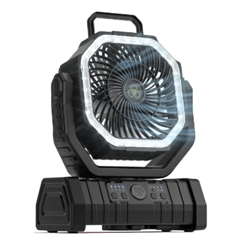 Surluoen Ventilador de Batería de 10000 MAh Recargable con Gancho y Luz LED Brillante, Control Remoto, Temporizador, Oscilación Automática, Ventilador Inalámbrico A