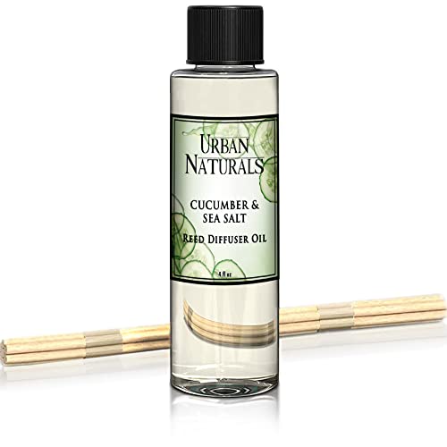 Urban Naturals Cucumber Sea Salt Reed Diffuser Oil Refill Kit | Fresh, Crisp Cucumber, Agave Leaves & Sea Salt | Essential Oil Room Scent + Replacement Reed Sticks | Made in the USA by Urban Naturals - Used condition - US$10.95