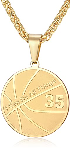 XOYOYZU Basketball Number Necklace for Men Stainless Steel I Can Do All Things Pendant Sport Jewelry Basketball Gifts for Men 35