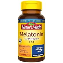Nature Made Melatonin 5mg Extra Strength Tablets, 100% Drug Free Sleep Aid, Sleep Supplements for Adults, 300 Tablets, 300 Day Supply
