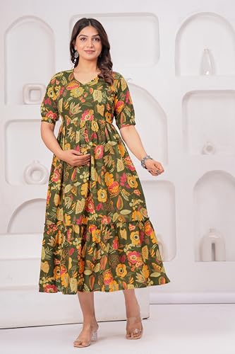 Image of The Moon Star Women's Cotton Floral Printed Anarkali Maternity Feeding Kurti | Breastfeeding Dress for Mothers | Zipper Feeding Kurti,Nursing Kurti, Comfortable and Trendy Maternity Wear