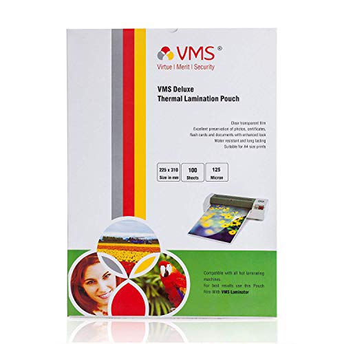 Image of VMS Deluxe 225x310mm 125 Micron A4 Lamination Pouch - 100 Sheets & VMS Deluxe 70x100mm 125 Micron Lamination Pouch - 2 x 100 Sheets