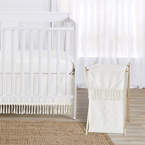 Sweet Jojo Designs Boho Dot Baby Kid Clothes Laundry Hamper - Ivory Beige Cream Off White Bohemian Shabby Chic Modern Luxury Farmhouse Geometric Pom Pom Tufted Minimalist Gender Neutral #TOP1
