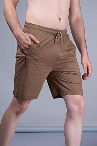 Image of Maxzone Men's Cotton Shorts | Elastic Drawstring Waist | Side Zip Pocket | Regular Fit | Casual Breathable Summer Shorts | Comfortable Lounge, Gym & Travel Shorts