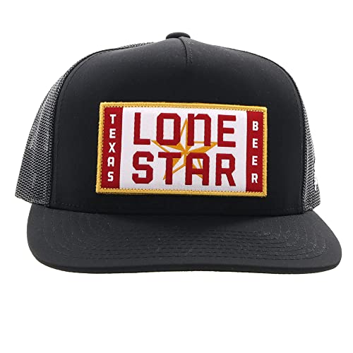 Image of HOOEY Lone Star Beer Patch Trucker Hat for Men, Adjustable Snapback Mesh Baseball Cap, 5-Panel Western Work Hat