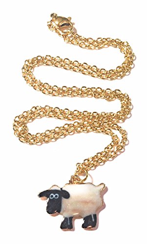 Preisvergleich Produktbild FizzyButton Geschenke Emaille Schafe Charmehalskette mit Gold Edelstahlkette im Geschenkkarton plattiert