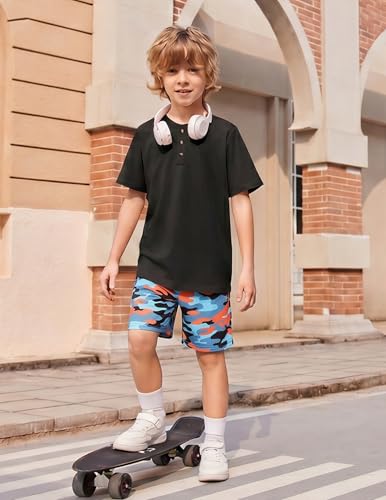 Image of Arshiner Boy's Textured Button Up Shirt and Shorts Set 2 Piece Summer Beach Outfit for 5~12 Years Kids
