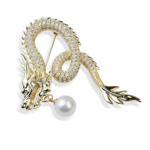 Image of Vintage Crystal Dragon Brooch Lapel Pin Decorative Safety pins for Clothing Rhinestone Animal Brooch Jewelry